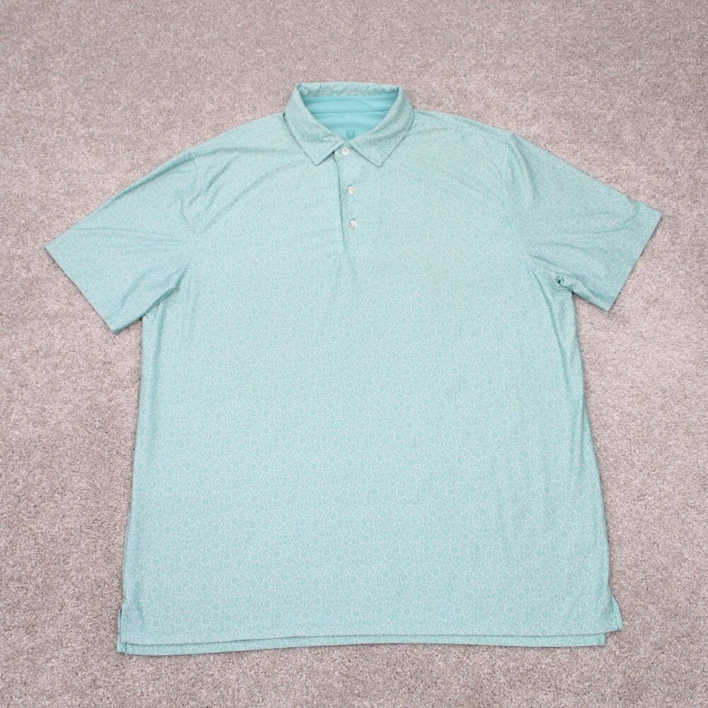 Hickey Freeman Polo Shirt Mens Large Green Floral Print‎ Short Sleeve Pullover